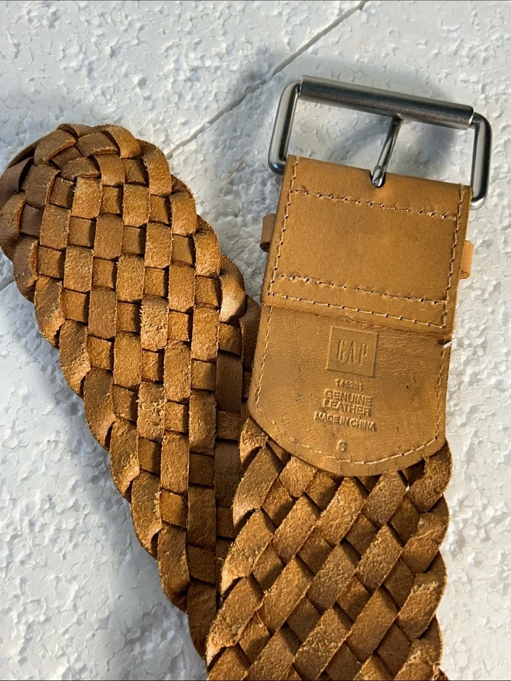 GAP SZ S Camel Braided Leather Belt Stainless Buckle Essential Boho Chic Western